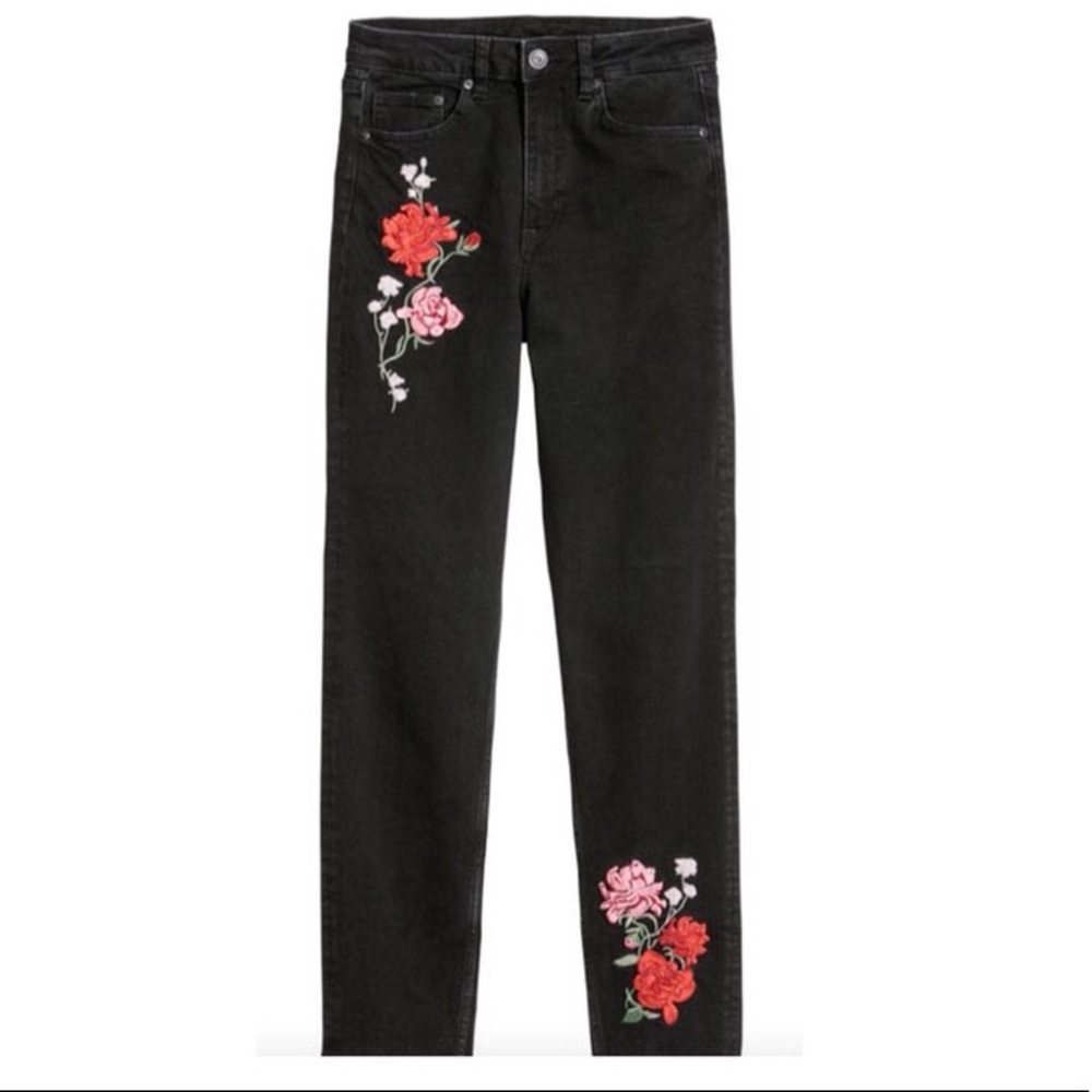 Black floral ankle pants